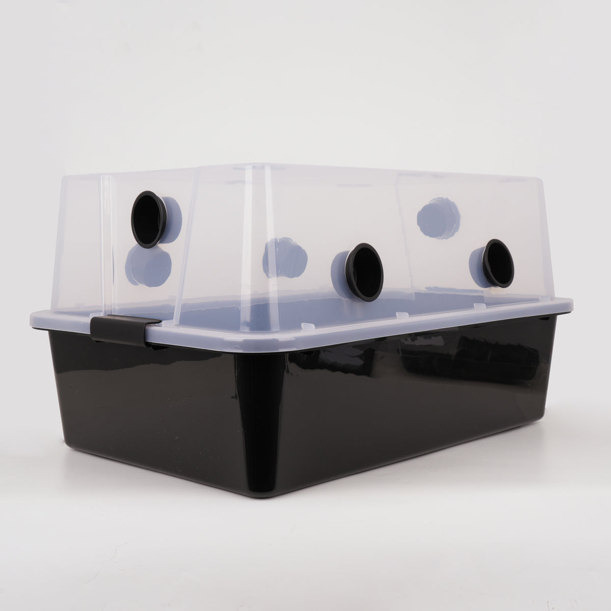Microppose Large Mushroom Monotub (Mark 1) with plugs inserted, white background